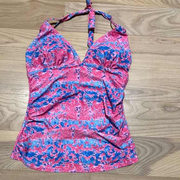 🌸HP!! 🌼 Summer Mae Maternity Halter Top Bathing Suit Tankini Top Pink Blue - Picture 2 of 6